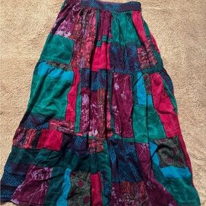 Medium Vintage Boho Colorful Patchwork Maxi Skirt